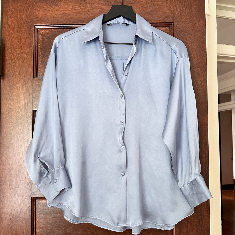 Oversized Blue Zara Silky Top